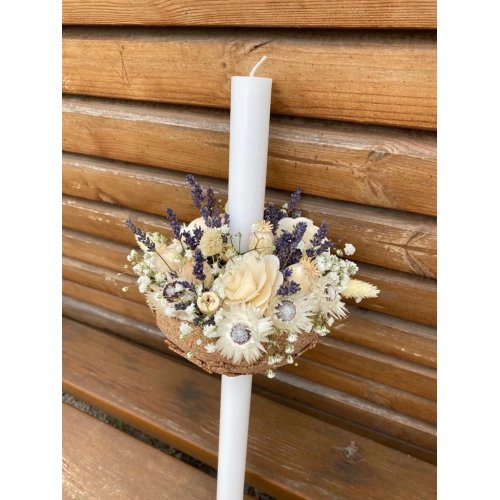 Lumanare de botez cu flori uscate