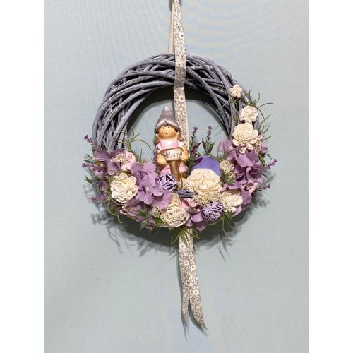 Coronita pentru usa sau perete cu flori de matase si plante uscate Coronita pentru usa sau perete cu flori de matase si plante uscate