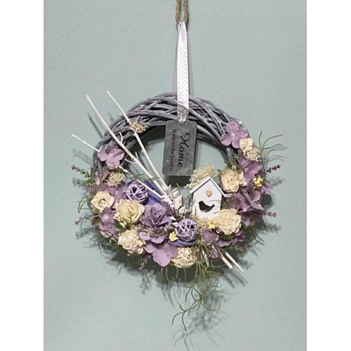 Coronita pentru usa sau perete cu flori de matase si plante uscate Coronita pentru usa sau perete cu flori de matase si plante uscate