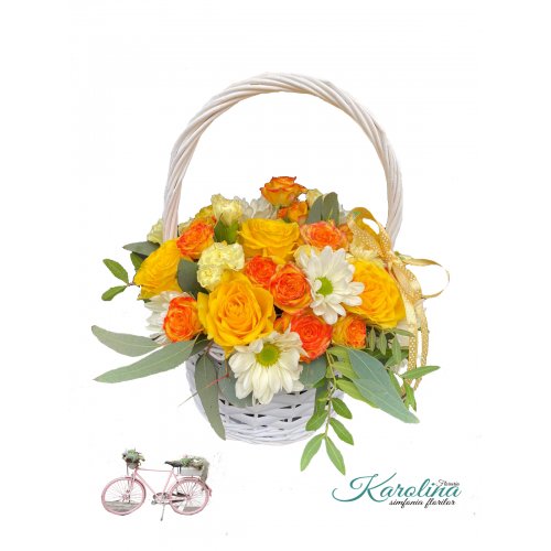 Aranjament in cos cu Trandafiri galbeni Summer Happiness Aranjament in cos cu Trandafiri galbeni Summer Happiness